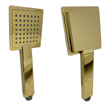 Colonna doccia moderna saliscendi con soffione quadrata doccetta telefono e portasapone per box doccia oro - enzoled