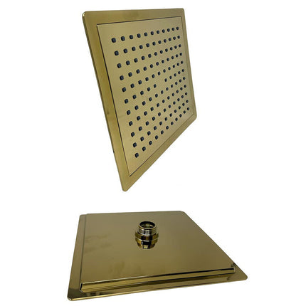 Colonna doccia moderna saliscendi con soffione quadrata doccetta telefono e portasapone per box doccia oro - enzoled