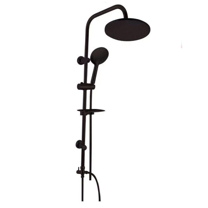 Colonna doccia moderna saliscendi con soffione rotondo doccetta telefono e portasapone per box doccia nero - enzoled