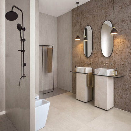 Colonna doccia moderna saliscendi con soffione rotondo doccetta telefono e portasapone per box doccia nero - enzoled