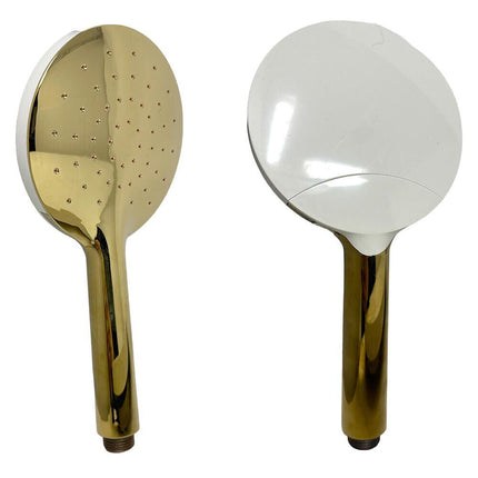 Colonna doccia moderna saliscendi con soffione rotondo doccetta telefono e portasapone per box doccia oro - enzoled