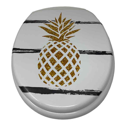 Copriwater in Legno MDF serigrafato tavoletta da Bagno WC con Stampa Ananas Cerniere in Acciaio 45x38 cm - enzoled