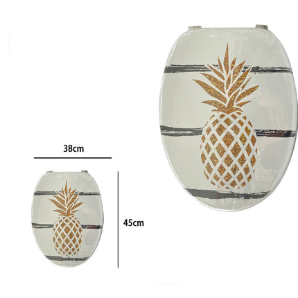 Copriwater in Legno MDF serigrafato tavoletta da Bagno WC con Stampa Ananas Cerniere in Acciaio 45x38 cm - enzoled