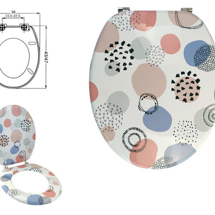 Copriwater in Legno MDF serigrafato tavoletta da Bagno WC con Stampa colorata multicolor Cerniere in Acciaio 43x38 cm - enzoled