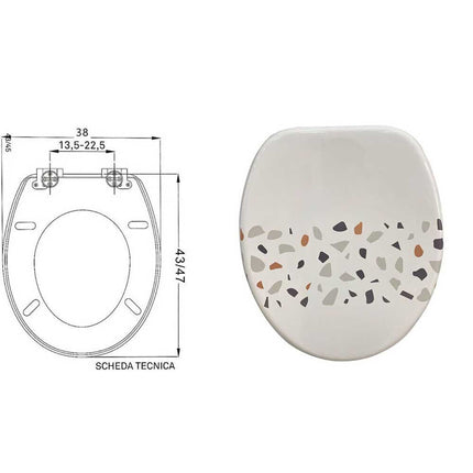 Copriwater in Legno MDF serigrafato tavoletta da Bagno WC con Stampa effetto mosaico Cerniere in Acciaio 43x38 cm - enzoled