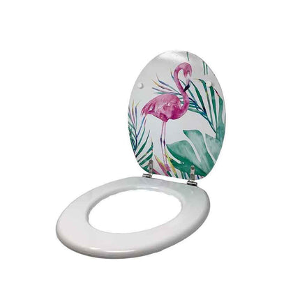 Copriwater in legno MDF serigrafato tavoletta da bagno wc con stampa fenicotteri cerniere in acciaio 43x38 cm - enzoled