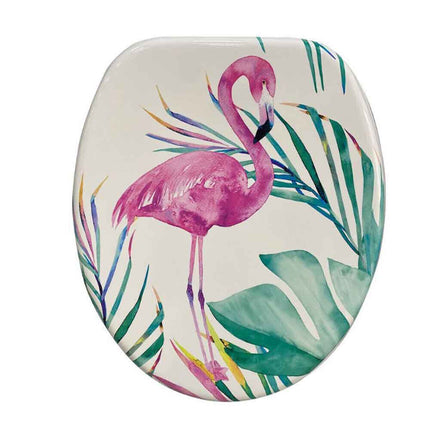 Copriwater in legno MDF serigrafato tavoletta da bagno wc con stampa fenicotteri cerniere in acciaio 43x38 cm - enzoled