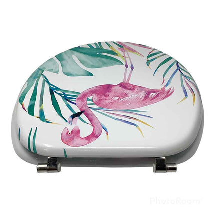 Copriwater in legno MDF serigrafato tavoletta da bagno wc con stampa fenicotteri cerniere in acciaio 43x38 cm - enzoled