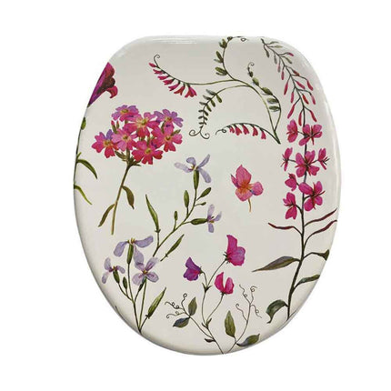 Copriwater in Legno MDF serigrafato tavoletta da Bagno WC con Stampa fiori rosa Cerniere in Acciaio 43x38 cm - enzoled