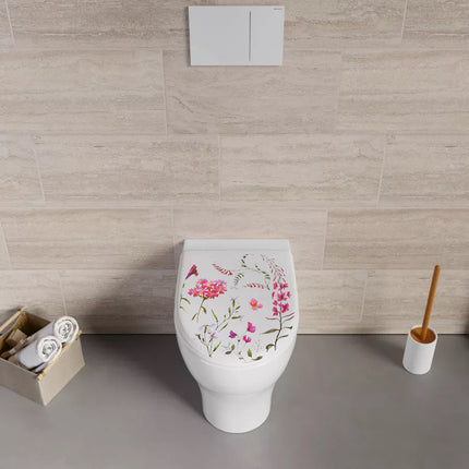 Copriwater in Legno MDF serigrafato tavoletta da Bagno WC con Stampa fiori rosa Cerniere in Acciaio 43x38 cm - enzoled