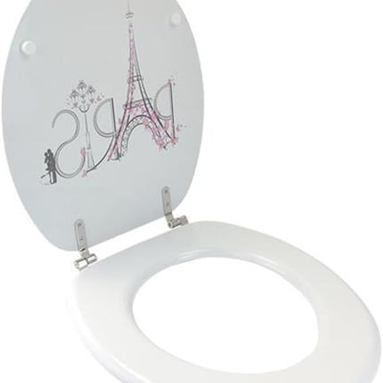 Copriwater in Legno MDF serigrafato tavoletta da Bagno WC con Stampa Torre Eiffel Parigi Cerniere in Acciaio 43x38 cm - enzoled