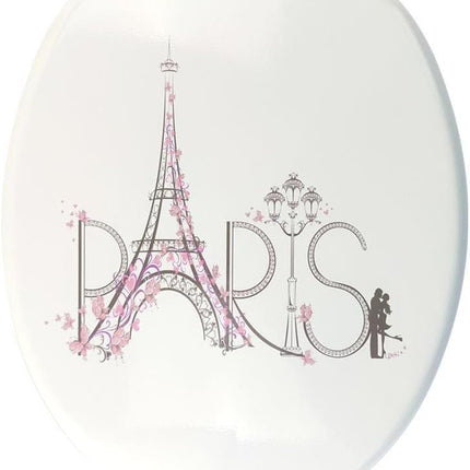 Copriwater in Legno MDF serigrafato tavoletta da Bagno WC con Stampa Torre Eiffel Parigi Cerniere in Acciaio 43x38 cm - enzoled