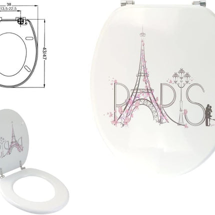 Copriwater in Legno MDF serigrafato tavoletta da Bagno WC con Stampa Torre Eiffel Parigi Cerniere in Acciaio 43x38 cm - enzoled