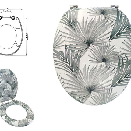 Copriwater in Legno MDF serigrafato tavoletta da Bagno WC con Stampa Tropicale Cerniere in Acciaio 43x38 cm - enzoled