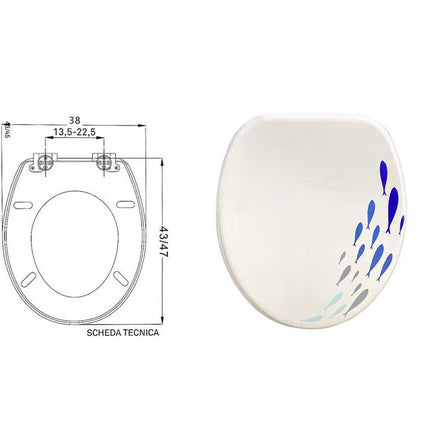 Copriwater in Legno MDF serigrafato tavoletta da Bagno WC con Stampa tema marino Cerniere in Acciaio 43x38 cm - enzoled