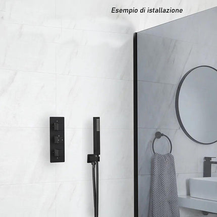 Doccino quadrato slim ultra moderno nero soffione doccia da bagno vasca attacco 1/2 - enzoled