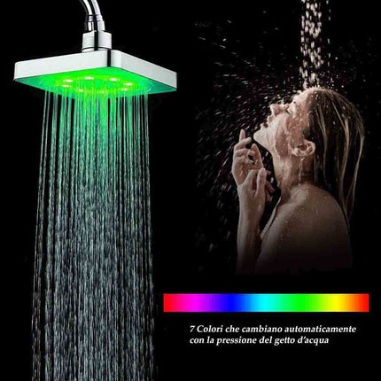 Soffione doccia con led rgb quadrato 20x20 cm per cromoterapia doccia emozionale doccetta multicolore - enzoled