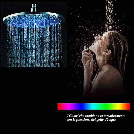Soffione doccia con led rgb rotondo Ø 20 cm per cromoterapia doccia emozionale doccetta multicolore argento - enzoled