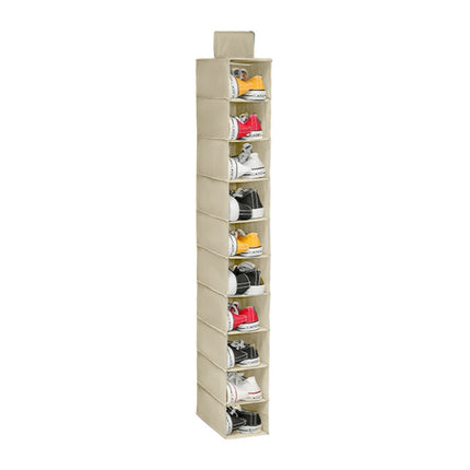 Organizer per armadi beige con 10 ripiani in tessuto contenitore pieghevole richiudibile salvaspazio da appendere - enzoled