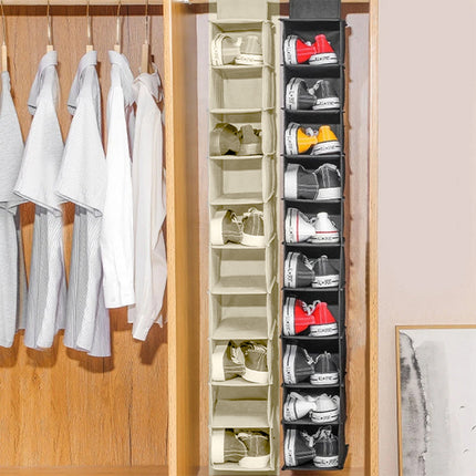 Organizer per armadi beige con 10 ripiani in tessuto contenitore pieghevole richiudibile salvaspazio da appendere - enzoled