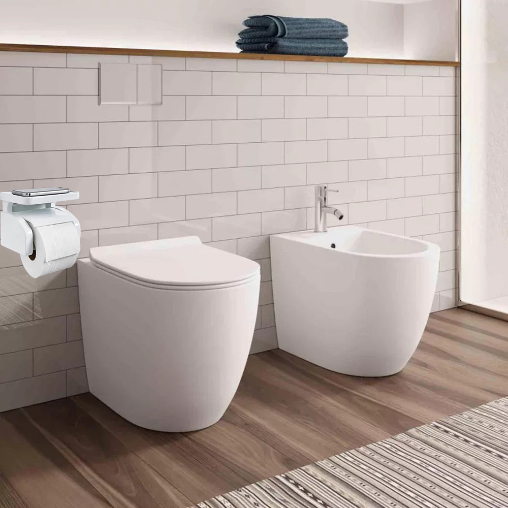 Porta rotolo per carta igienica con ripiano da parete con ventosa portarotolo con mensola da muro accessorio da bagno - enzoled