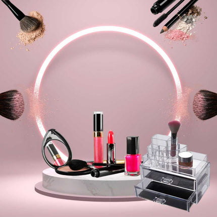 Organizer cosmetici con cassetti per trucchi e pennelli scatola trasparente 8 scomparti organizzatore portatrucchi - enzoled