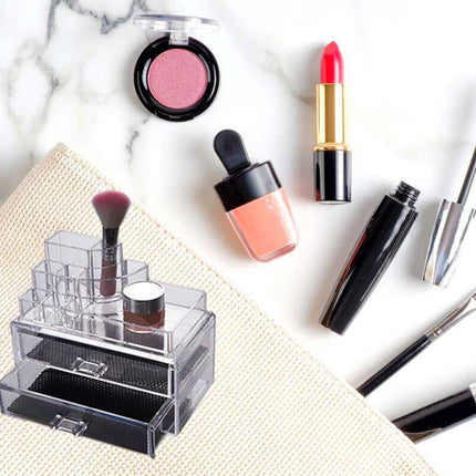 Organizer cosmetici con cassetti per trucchi e pennelli scatola trasparente 8 scomparti organizzatore portatrucchi - enzoled