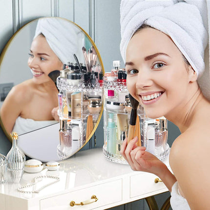 Organizer cosmetici rotante 360° per trucchi e pennelli con scomparti in abs organizzatore girevole make up trasparente 28.5 x 21.8 cm - enzoled