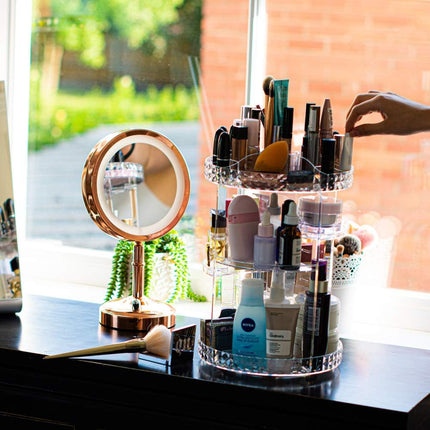 Organizer cosmetici rotante 360° per trucchi e pennelli con scomparti in abs organizzatore girevole make up trasparente 28.5 x 21.8 cm - enzoled