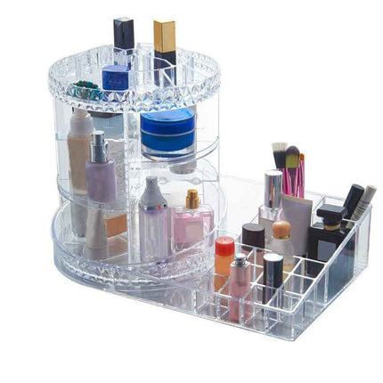 Organizer cosmetici rotante grande con ripiano per trucchi e pennelli scomparti in abs organizzatore girevole make up trasparente 40 x 28.5 x 24 cm - enzoled
