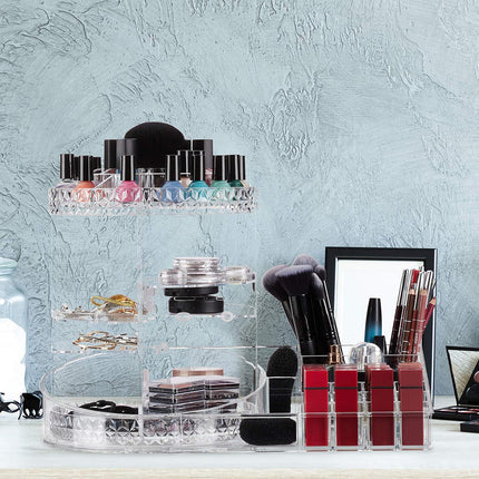 Organizer cosmetici rotante grande con ripiano per trucchi e pennelli scomparti in abs organizzatore girevole make up trasparente 40 x 28.5 x 24 cm - enzoled