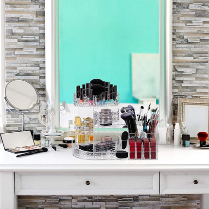 Organizer cosmetici rotante grande con ripiano per trucchi e pennelli scomparti in abs organizzatore girevole make up trasparente 40 x 28.5 x 24 cm - enzoled