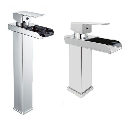 Miscelatore a cascata cromato da lavabo per bagno canna alta o bassa leva monocomando rubinetto per lavandino moderno modello cascata silver - enzoled