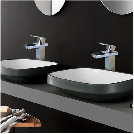 Miscelatore a cascata cromato da lavabo per bagno canna alta o bassa leva monocomando rubinetto per lavandino moderno modello cascata silver - enzoled