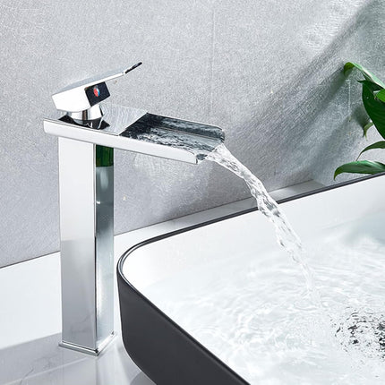Miscelatore a cascata cromato da lavabo per bagno canna alta o bassa leva monocomando rubinetto per lavandino moderno modello cascata silver - enzoled