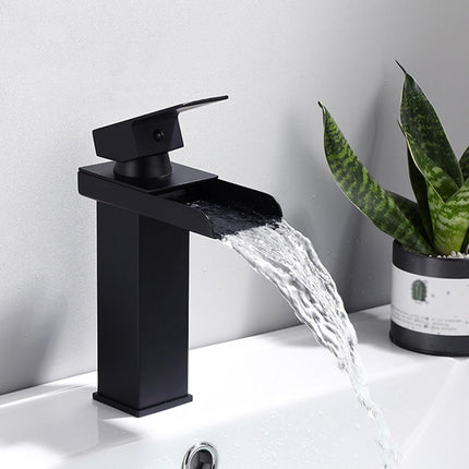 Miscelatore a cascata nero da lavabo per bagno canna alta o bassa leva monocomando rubinetto per lavandino moderno modello cascata nero - enzoled
