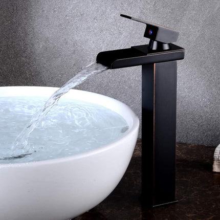 Miscelatore a cascata nero da lavabo per bagno canna alta o bassa leva monocomando rubinetto per lavandino moderno modello cascata nero - enzoled