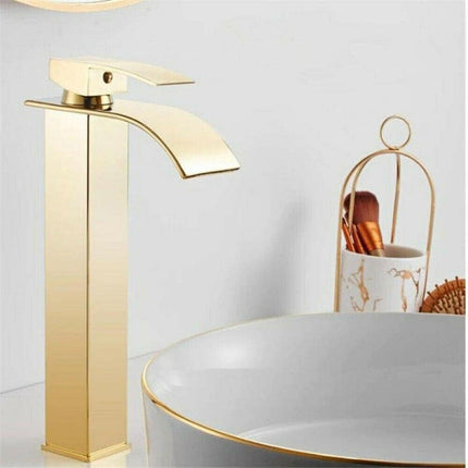 Rubinetto da bagno a canna alta per lavabo bidet miscelatore moderno per lavandino oro modello cascata - enzoled