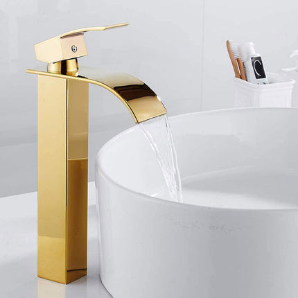 Rubinetto da bagno a canna alta per lavabo bidet miscelatore moderno per lavandino oro modello cascata - enzoled