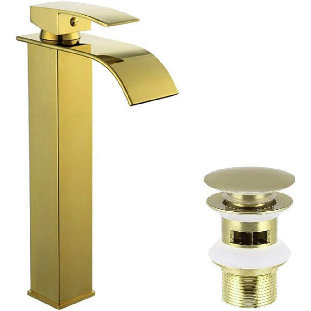Rubinetto da bagno a canna alta per lavabo bidet miscelatore moderno per lavandino oro modello cascata - enzoled