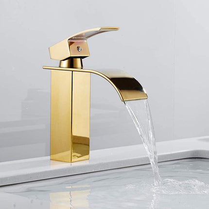 Rubinetto da bagno a canna bassa per lavabo bidet miscelatore moderno per lavandino oro modello cascata - enzoled