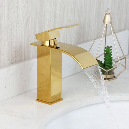Rubinetto da bagno a canna bassa per lavabo bidet miscelatore moderno per lavandino oro modello cascata - enzoled