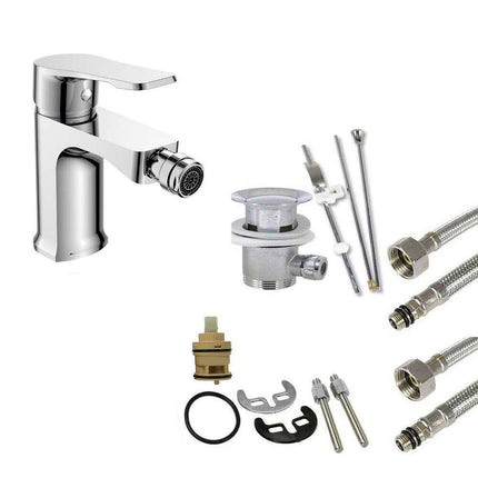 Rubinetto per bagno moderno miscelatore orientabile design quadrato per bidet in ottone cromato lucido modello Allure - enzoled