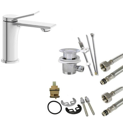 Rubinetto per bagno moderno stilizzato miscelatore orientabile lavabo in ottone cromato lucido modello Sky - enzoled