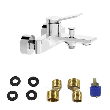 Rubinetto per bagno moderno stilizzato miscelatore orientabile per vasca in ottone cromato lucido modello Sky - enzoled