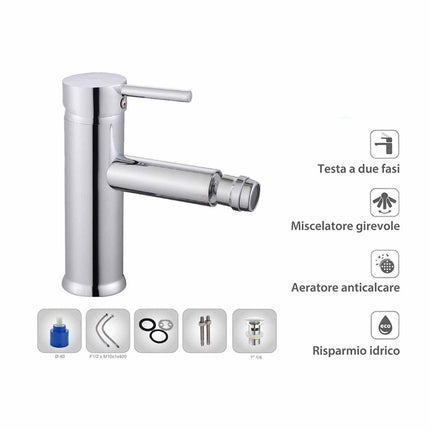 Rubinetto per bagno ultra moderno cromato lucido miscelatore per bidet modello Ray Silver - enzoled