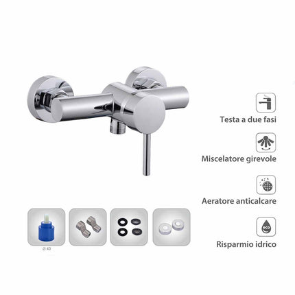 Rubinetto per bagno ultra moderno cromato lucido miscelatore per box doccia modello Ray Silver - enzoled