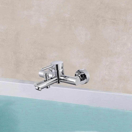 Rubinetto per bagno ultra moderno cromato lucido miscelatore per vasca da bagno modello Ray Silver - enzoled
