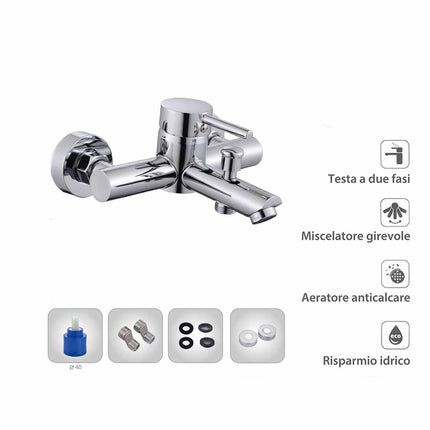 Rubinetto per bagno ultra moderno cromato lucido miscelatore per vasca da bagno modello Ray Silver - enzoled
