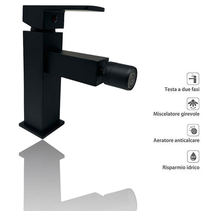 Rubinetto per bagno ultra moderno di forma quadrata miscelatore orientabile per bidet nero opaco modello Firenze - enzoled